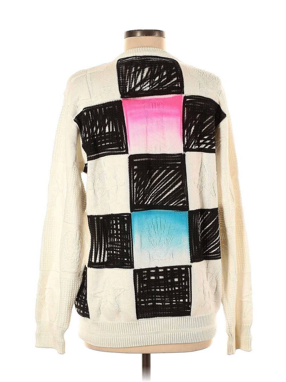 Bossi Sportswear Boston White Fisherman Knit Sweater Graphic Spray paint Small